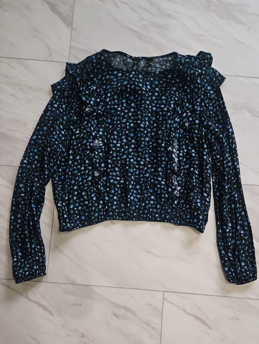 wild fable Black Long-Sleeve Top with Blue Floral Print